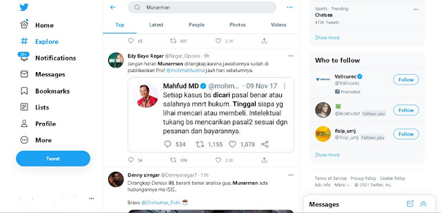 Munarman Trending Di Twitter, Netizen Singgung Pernyataan Mahfud Soal "Setiap Kasus Bisa Dicari Pasal Benar Salahnya"