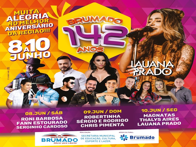 Prefeitura de Brumado divulga programação completa da festa de Aniversário do município Prefeitura de Brumado divulga programação completa da festa de Aniversário do município