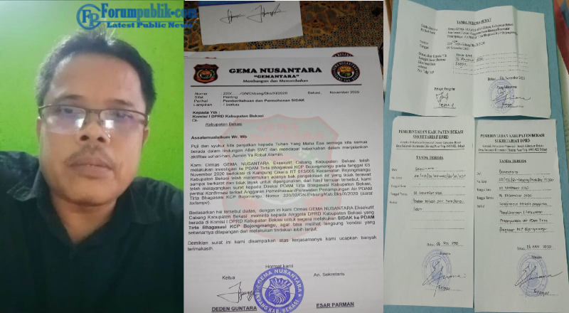 Ormas Gemantara Layangkan Surat ke DPRD Bekasi "Segera Sidak KCP PDAM Bojomangu"