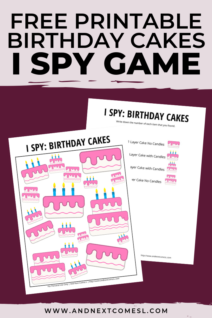 Free I spy game printable for kids: birthday themed