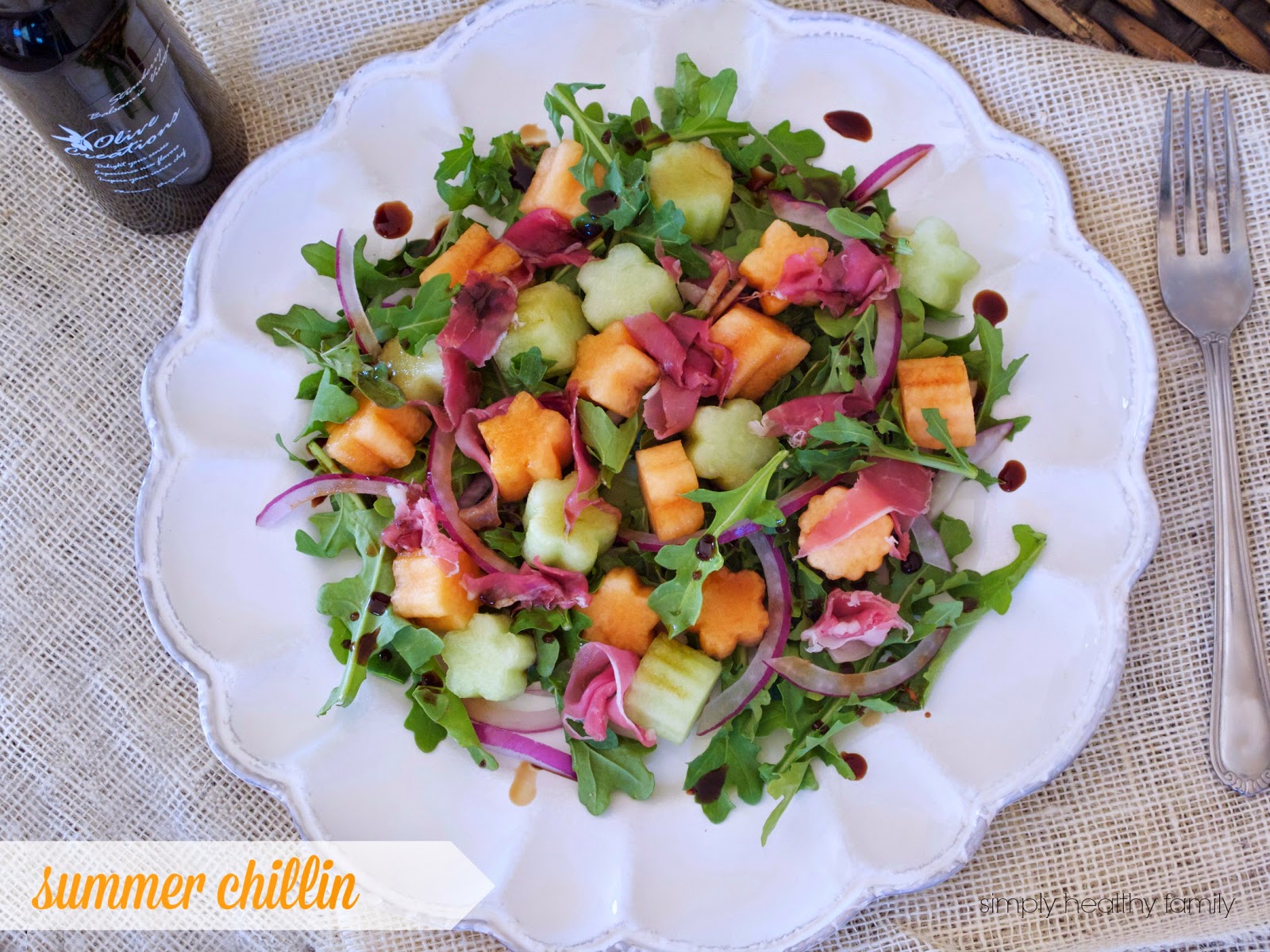 the beauty of sharing Melon and Prosciutto Arugula Salad with