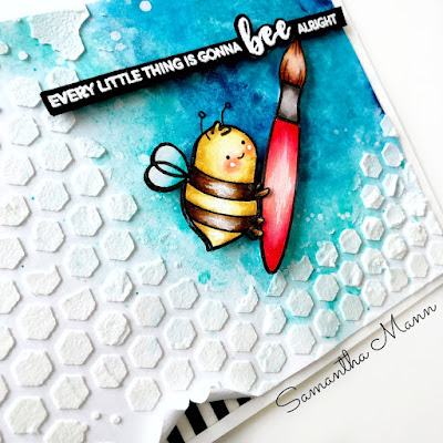 Every Little Thing is Gonna Bee Alright Card by Samantha Mann, World Bee Day, Create a Smile Stamps, Embossing Paste, Stencil, Watercolor, Bees, Cards, Handmade Cards, #bee #worldbeeday #cards #createasmile #watercolor