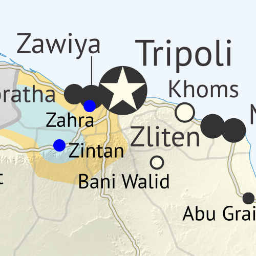 Libya control map: Shows detailed territorial control in Libya's civil war as of December 2016, including all major parties (Government of National Accord (GNA); Tobruk House of Representatives, General Haftar's Libyan National Army, Zintan militias, Petroleum Facilities Guard (PFG); Tripoli GNC government, Libya Dawn, and Libya Shield Force; Shura Council of Benghazi Revolutionaries and other hardline Islamist groups; and National Salvation Government). Also file under: Map of Islamic State (ISIS or ISIL) control in Libya. Now includes terrain and major roads. Colorblind accessible.