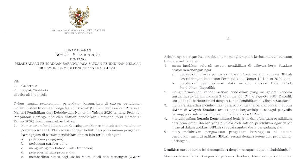 Download Surat Edaran Mendikbud Nomor 8 Tahun 2020 Tentang Pengadaan