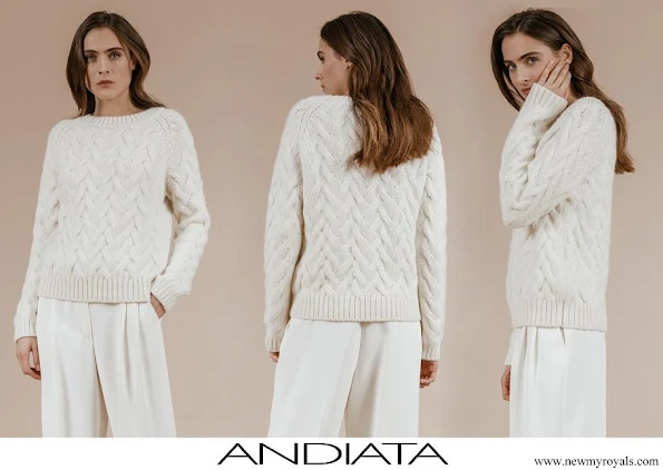 Princess Sofia wore a new off-white alpaca-wool blend knit sweater from Andiata