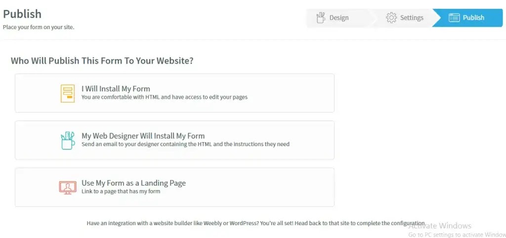 publish form