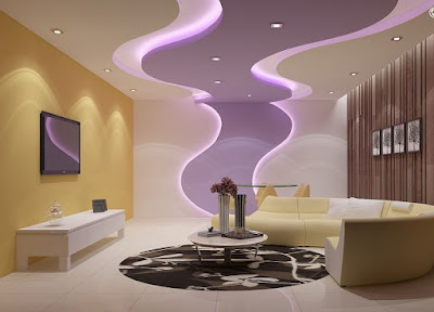 false ceiling LED lights and POP wall lighting for modern living room interiors 2019