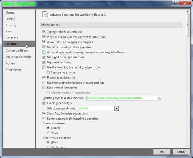 cara memindahkan scroll bar microsoft Word dari kanan ke kiri