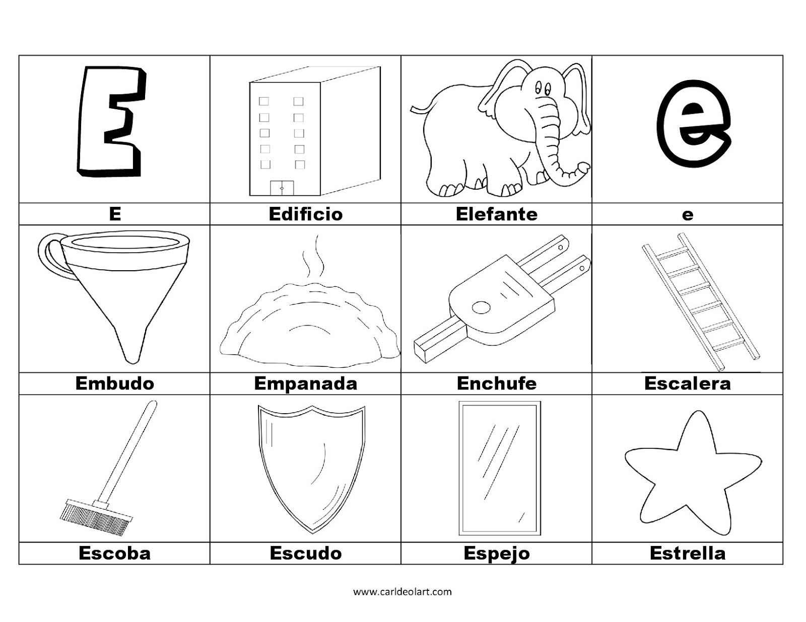 Mediar proteína prioridad Dibujos para colorear: Palabras con E