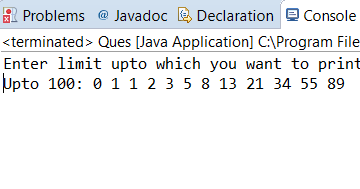 Write a program to generate Fibonacci series up to the limit entered by ...