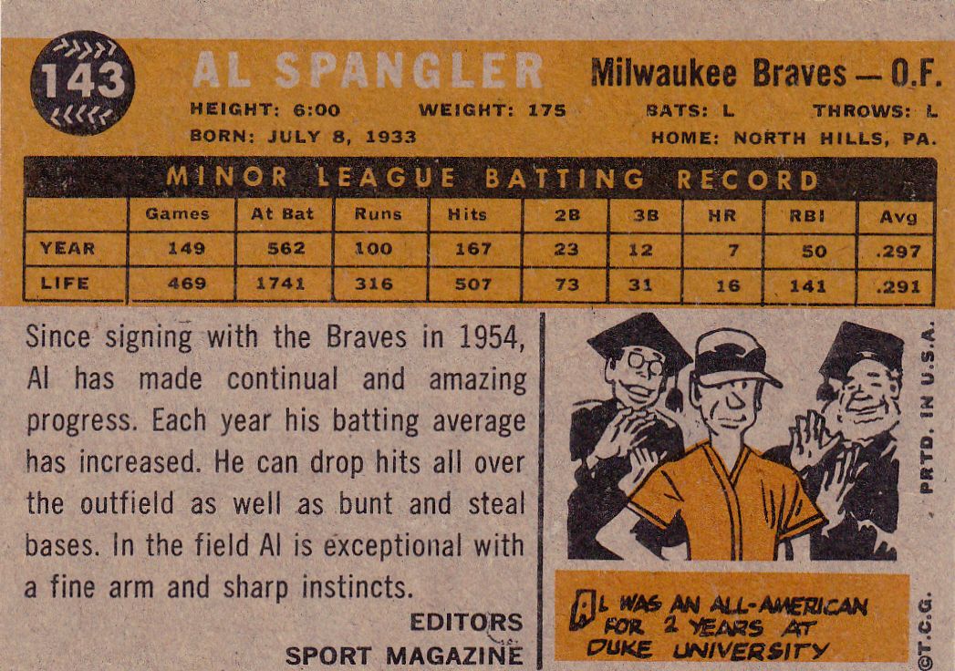 Horizontal Heroes The 1960 Topps Set 143 Al Spangler Sport Rookie Star