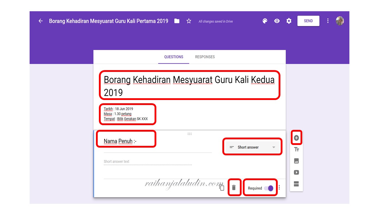 Contoh Soalan Google Form - Persoalan o