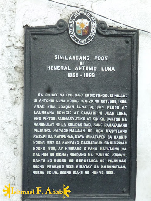 Historical Marker for Heneral Luna's house in Binondo, Manila