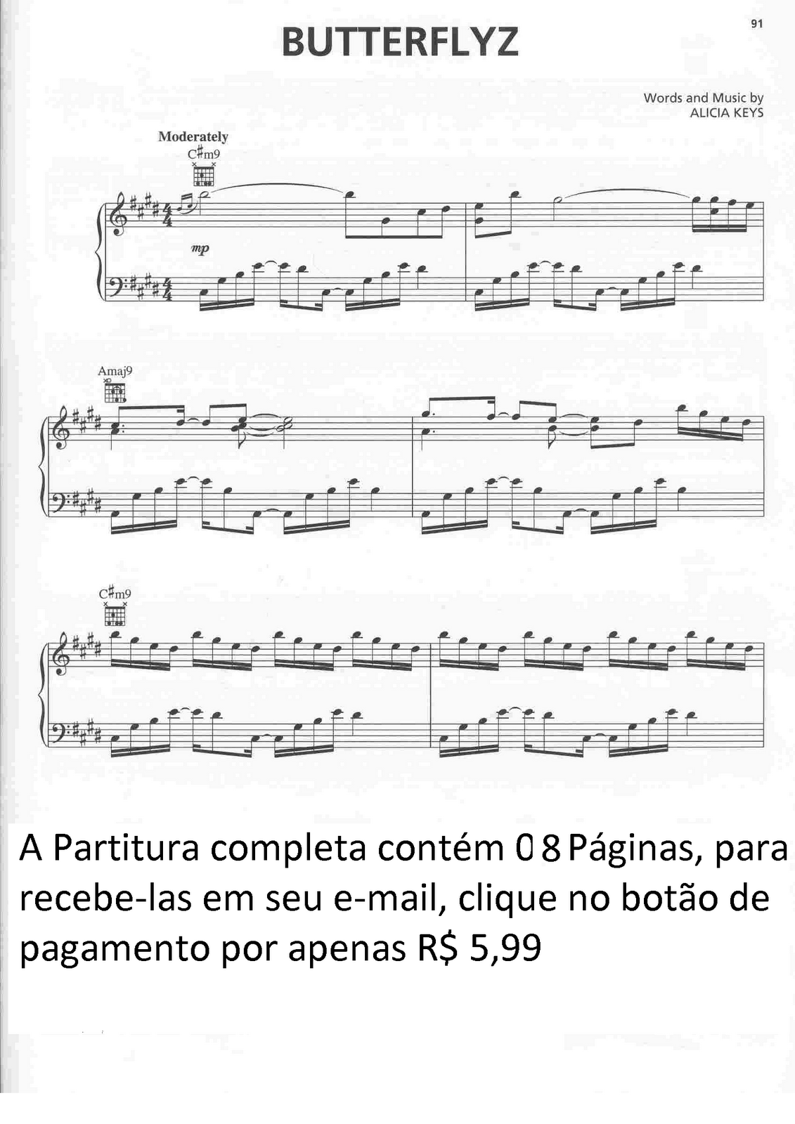 Partituras Musicais Butterflyz Alicia Keys n.º 562