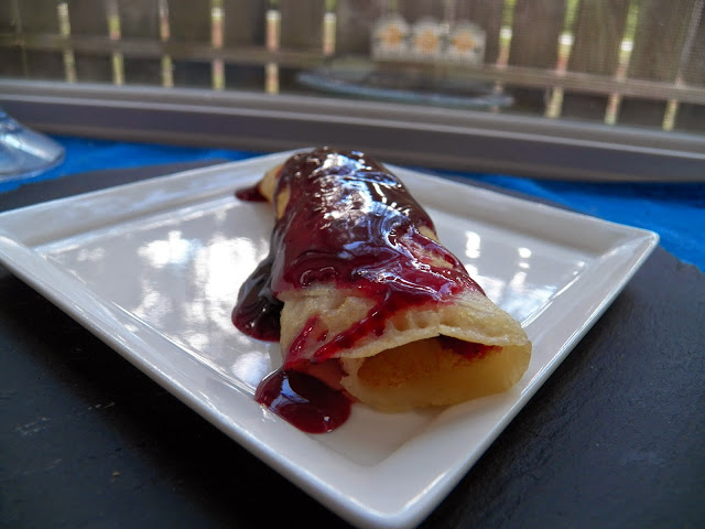 Rice Flour Crepes with Blackberry Sauce.