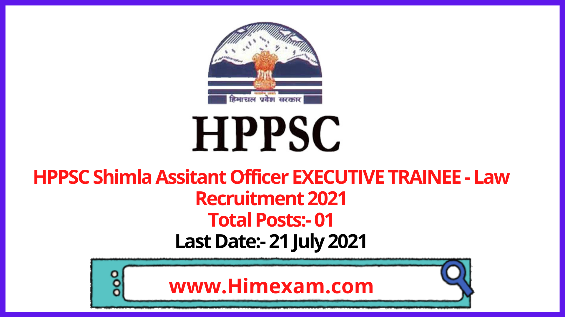 HPPSC Shimla Assitant Officer EXECUTIVE TRAINEE - Law Recruitment 2021 HPPSC Shimla Assitant Officer EXECUTIVE TRAINEE - Law Recruitment 2021