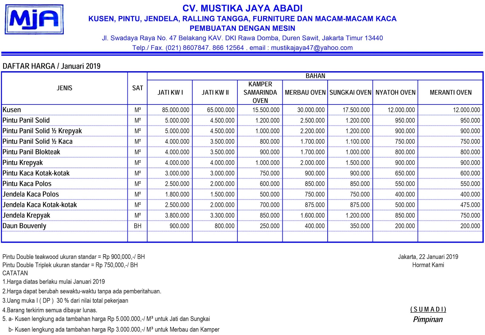DONAR IRAWANTO: Daftar Harga