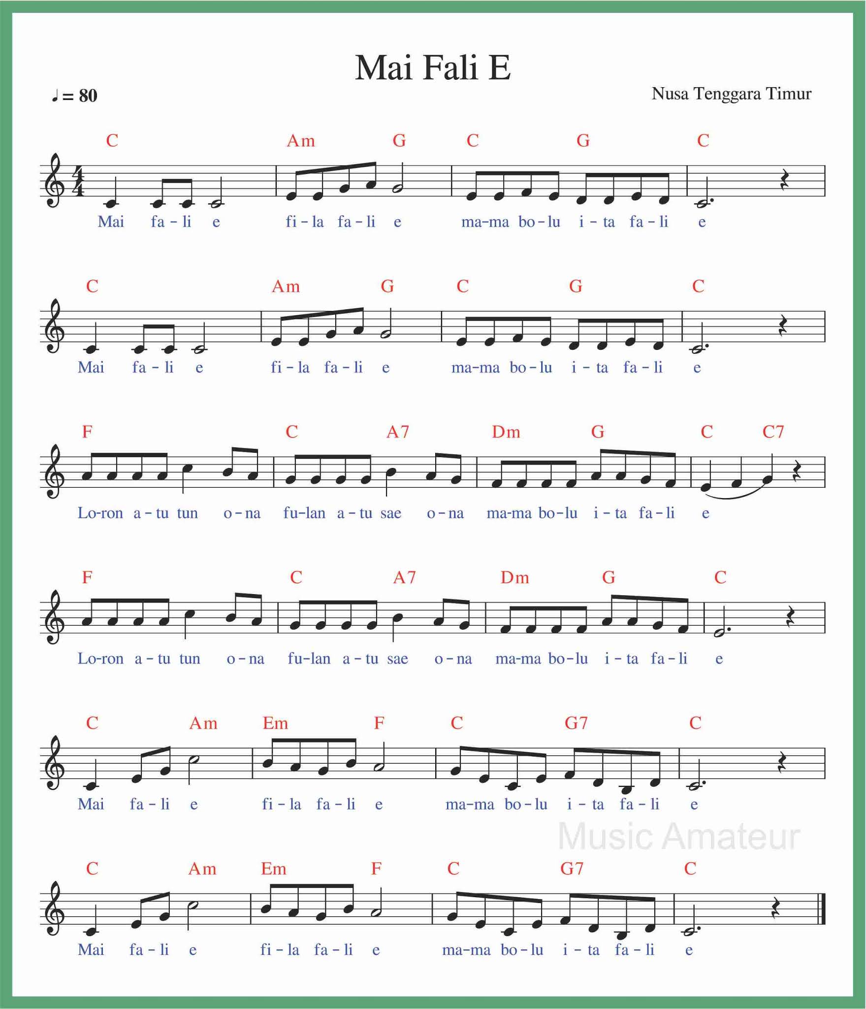 Not Angka Mai Fali E SEPUTAR MUSIK