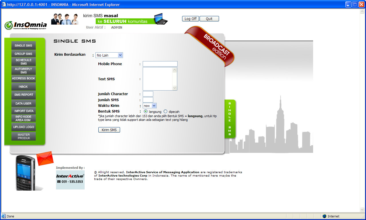 Insomnia Broadcast Edition (Software SMS Gateway) Lapaksofware