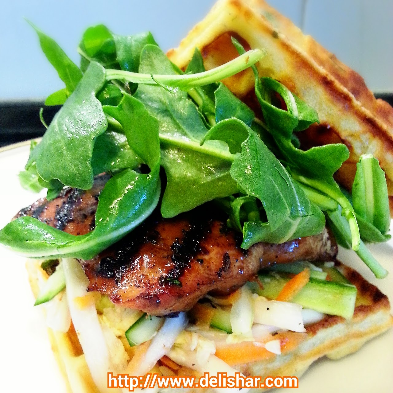 Grilled Lemongrass Chicken Waffle Burger Delishar