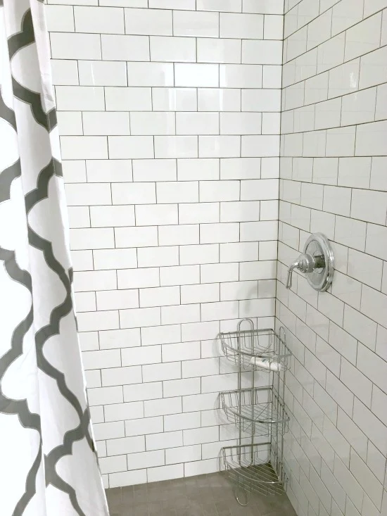 white subway tile with charcoal grout