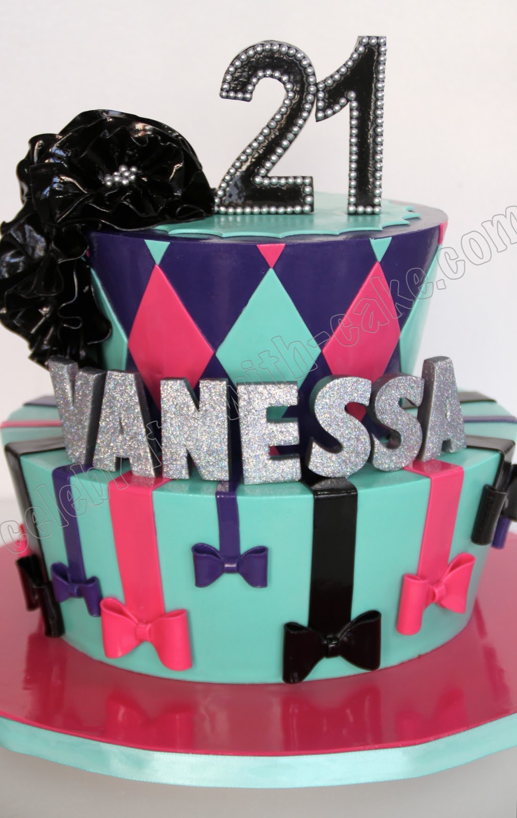 Celebrate with Cake!: Ribbon 21st Birthday 2 tier Cake