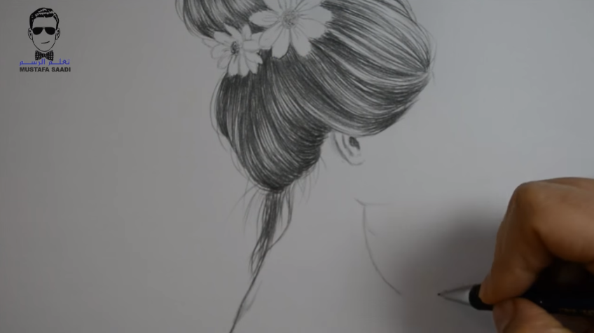 كورس تعلم رسم الشعر بتسريحة الكعكة بالرصاص مع الخطوات للمبتدئين تعلم الرسم