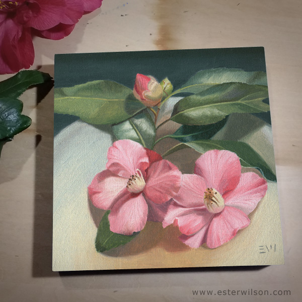 "Blooming Pinks" - Oil painting on panel, 6 x 6 inches