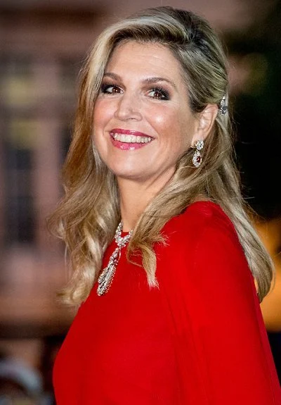 Queen Maxima wore a caftan from 'Modern Camouflage' collection of Dutch fashion designer Jan Taminiau