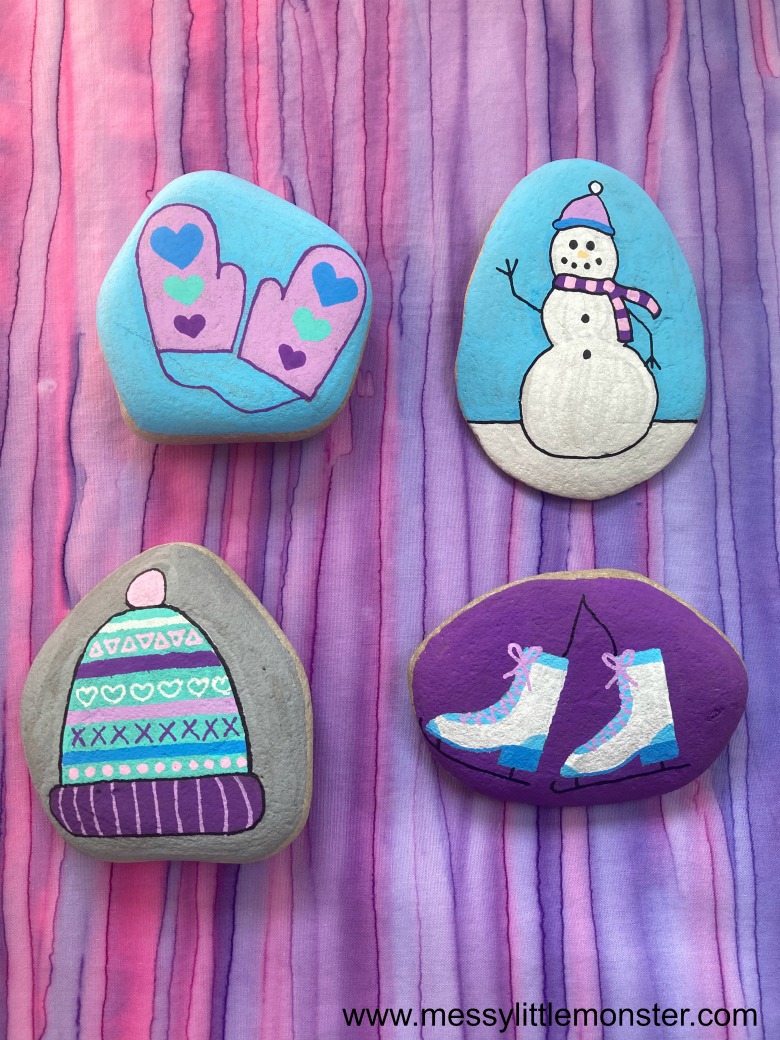 Rock painting winter crafts for kids