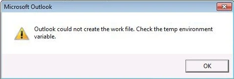 outlook could not create the work file