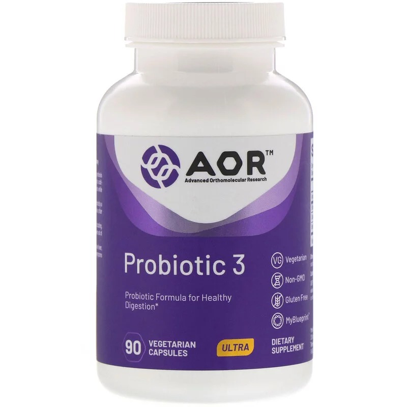 Advanced Orthomolecular Research AOR, Пробиотик 3, 90 вегетарианских капсул