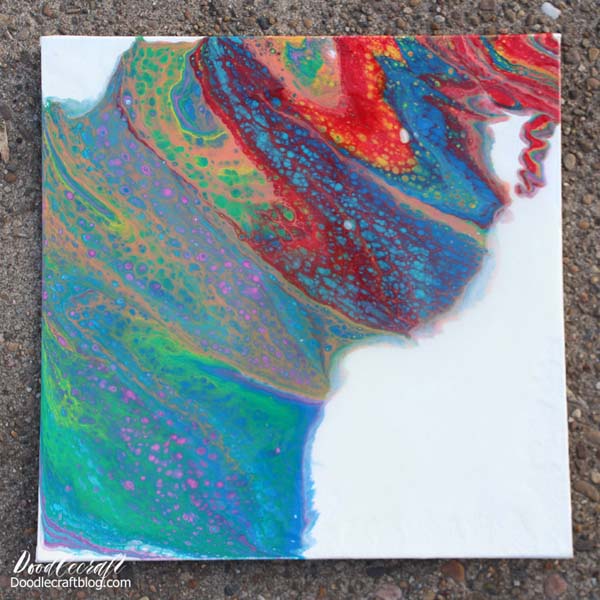 rainbow acrylic paint pour coated in high gloss resin