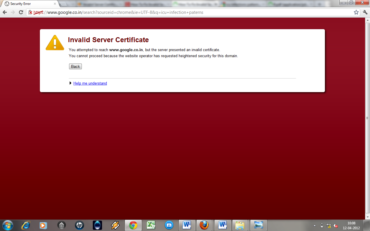 Goggle Certificate. Proxy certificate invalid