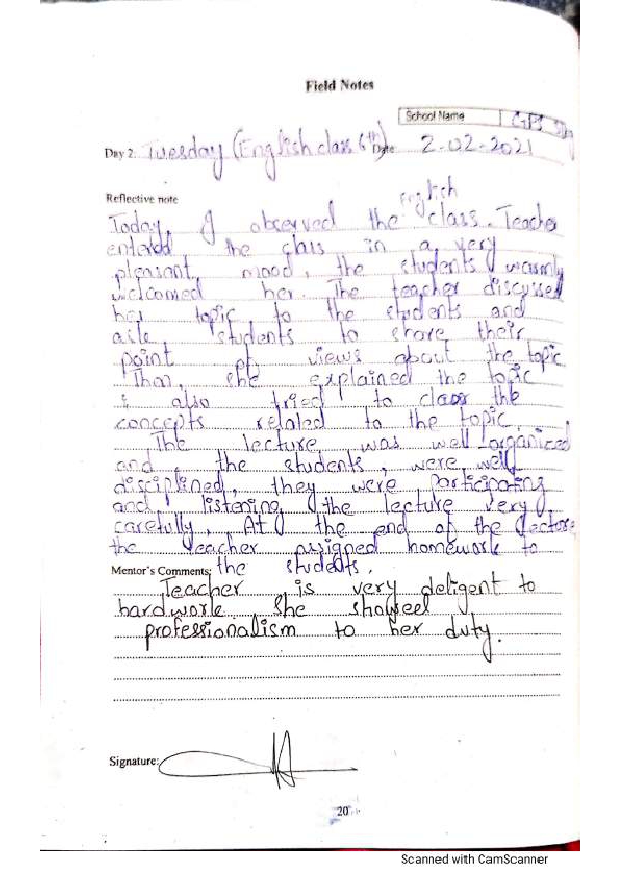 AIOU 8607 Teaching Practice I solved pdf handwritten 14 field notes