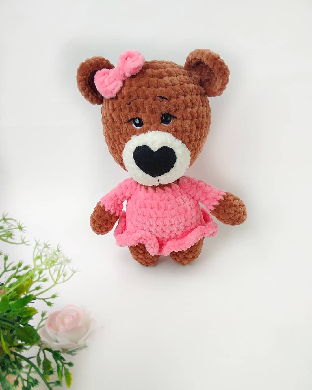 Crochet plush bear in dress
