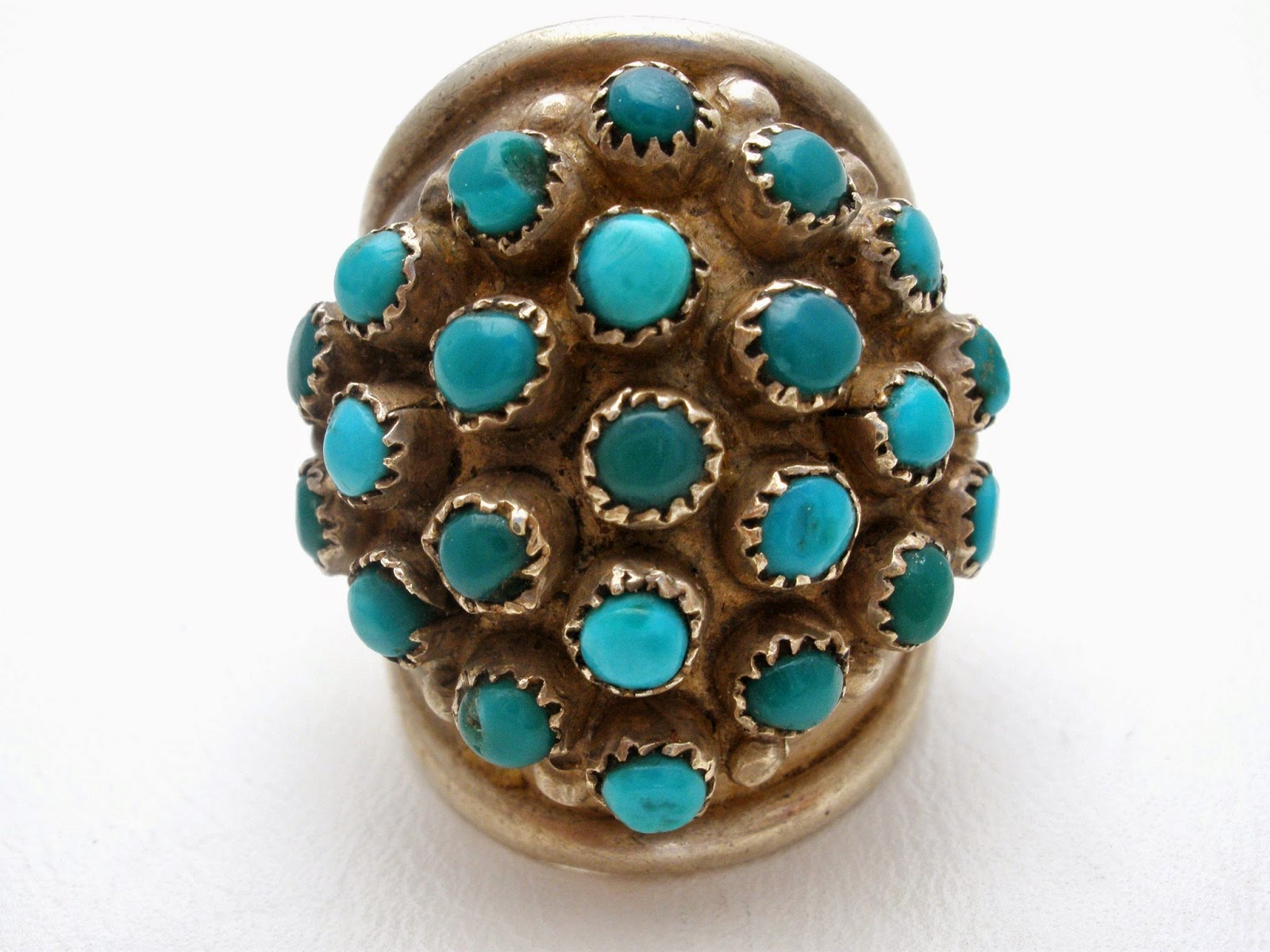 The Jewelry Lady's Store Zuni Turquoise Snake Eyes Sterling Silver Ring