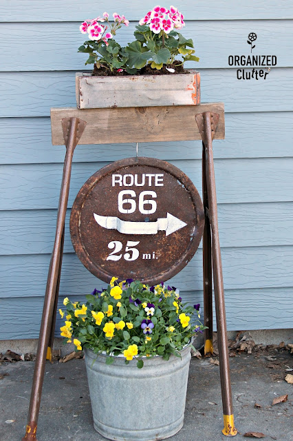 Rummage Sale Saw Horse/Rusty Cover Route 66 Sign Planter