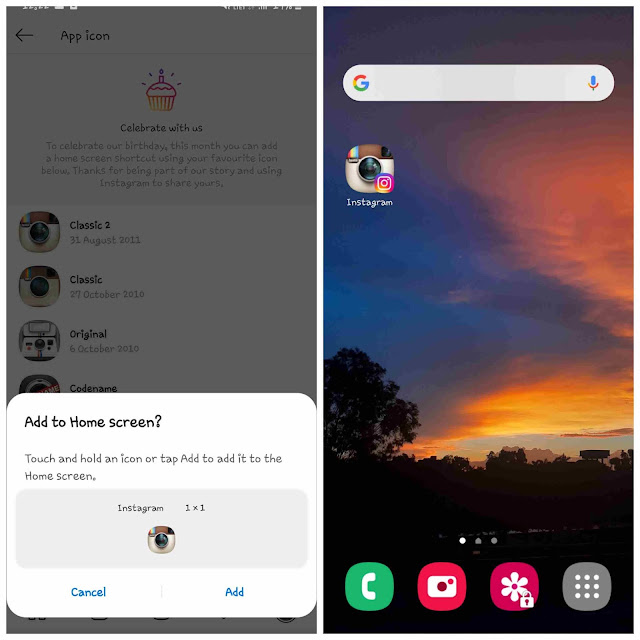 Add Instagram app icon on homescreen