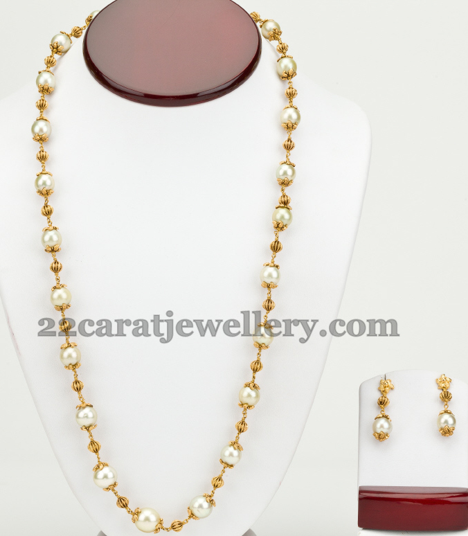 Simple Pearls Beads Set with Tops - Jewellery Designs