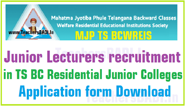 MJP TS BCWREIS Junior Lecturers recruitment 2016 in BC RJCs-application form MJP TS BCWREIS,Junior Lecturers recruitment,BC RJCs Application form
