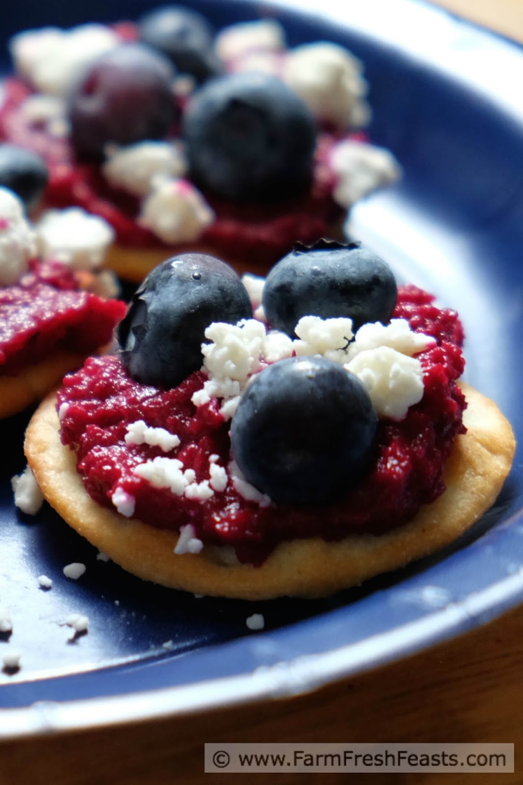 Farm Fresh Feasts Red White and Blue Savory Appetizer Beet, Blueberry and Goat Cheese Rounds
