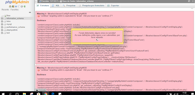 Aviso do phpmyadmin: continue targeting switch is equivalent to break. Did you mean to use continue 2?