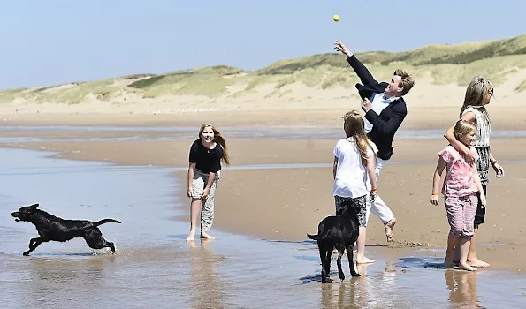 Queen Maxima and King Willem-Alexander, with Princess Amalia and Princess Alexia and Princess Ariane with dog Skipper