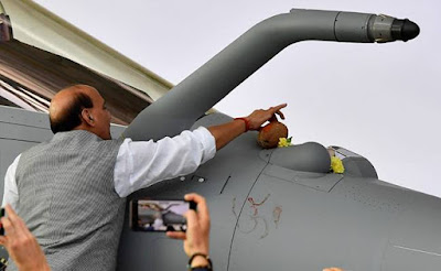 The Defence Minister performed 'Shastra Pooja' on the Rafale