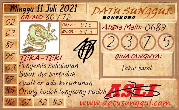 Syair Togel Hongkong Hari Ini Minggu 11 Juli 2021