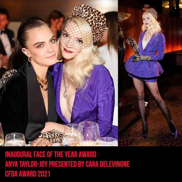 Inaugural Face of the Year Award Anya Taylor-Joy presented by Cara Delevingne – CFDA Award 2021