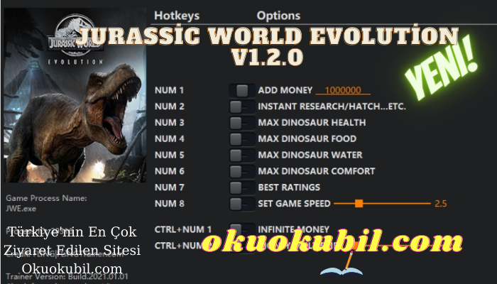 Jurassic World Evolution v1.2.0 - v1.12.6 Para Hileli Trainer + 9 İndir (Flıng)