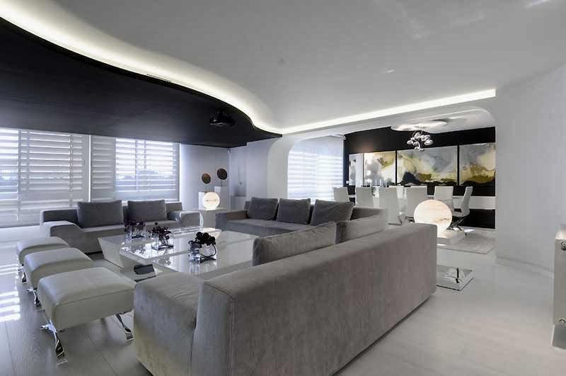 Futuristic black and white apartment design