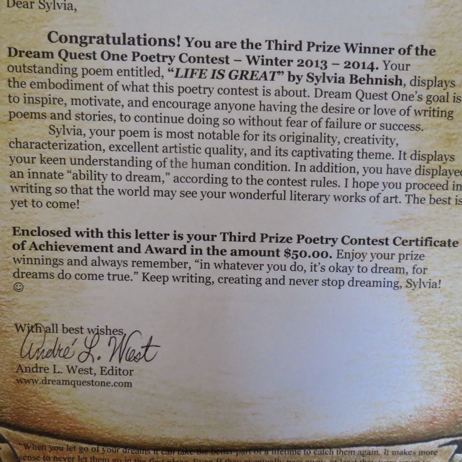Third Prize Poetry